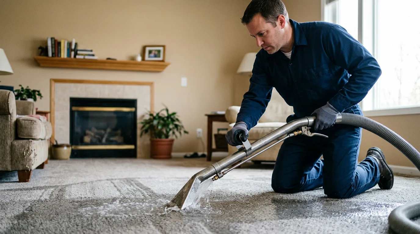 Water damage restoration technician working near Holden, MO